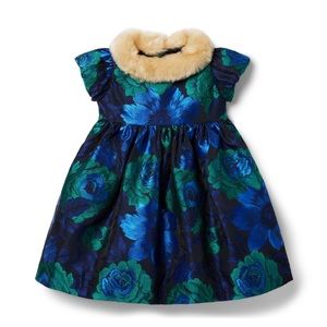 Janie and Jack floral jacquard faux fur collar dress